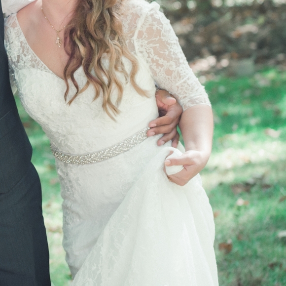 ¾ Sleeve All Over Lace Trumpet Wedding Dress-Size 6/8 - Picture 16 of 17